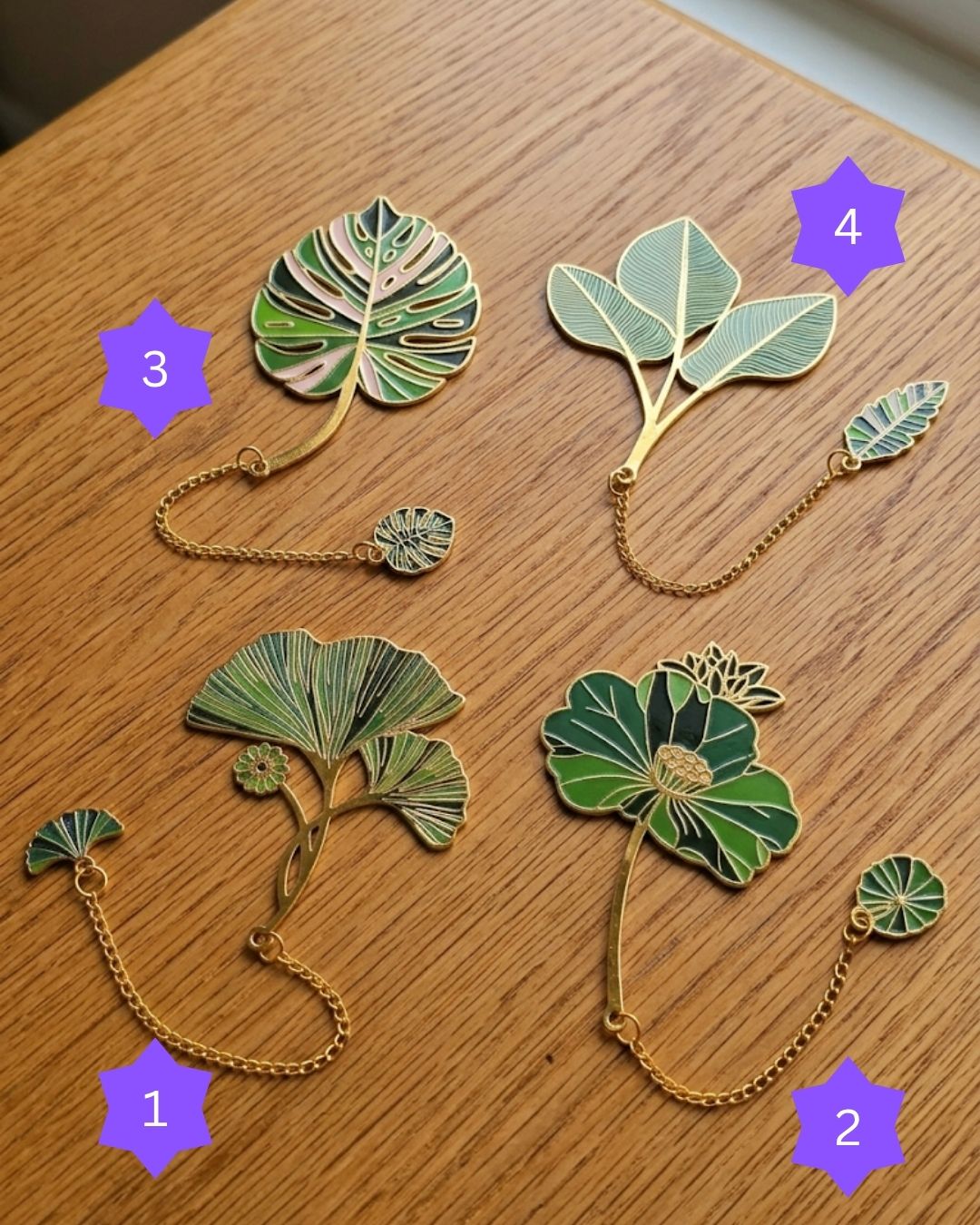Jade Green Plantain Leaf Metal Bookmark Chain Charm Botanical Reading Accessory Gold Enamel Bibliophile Gift Nature Inspired Page Marker