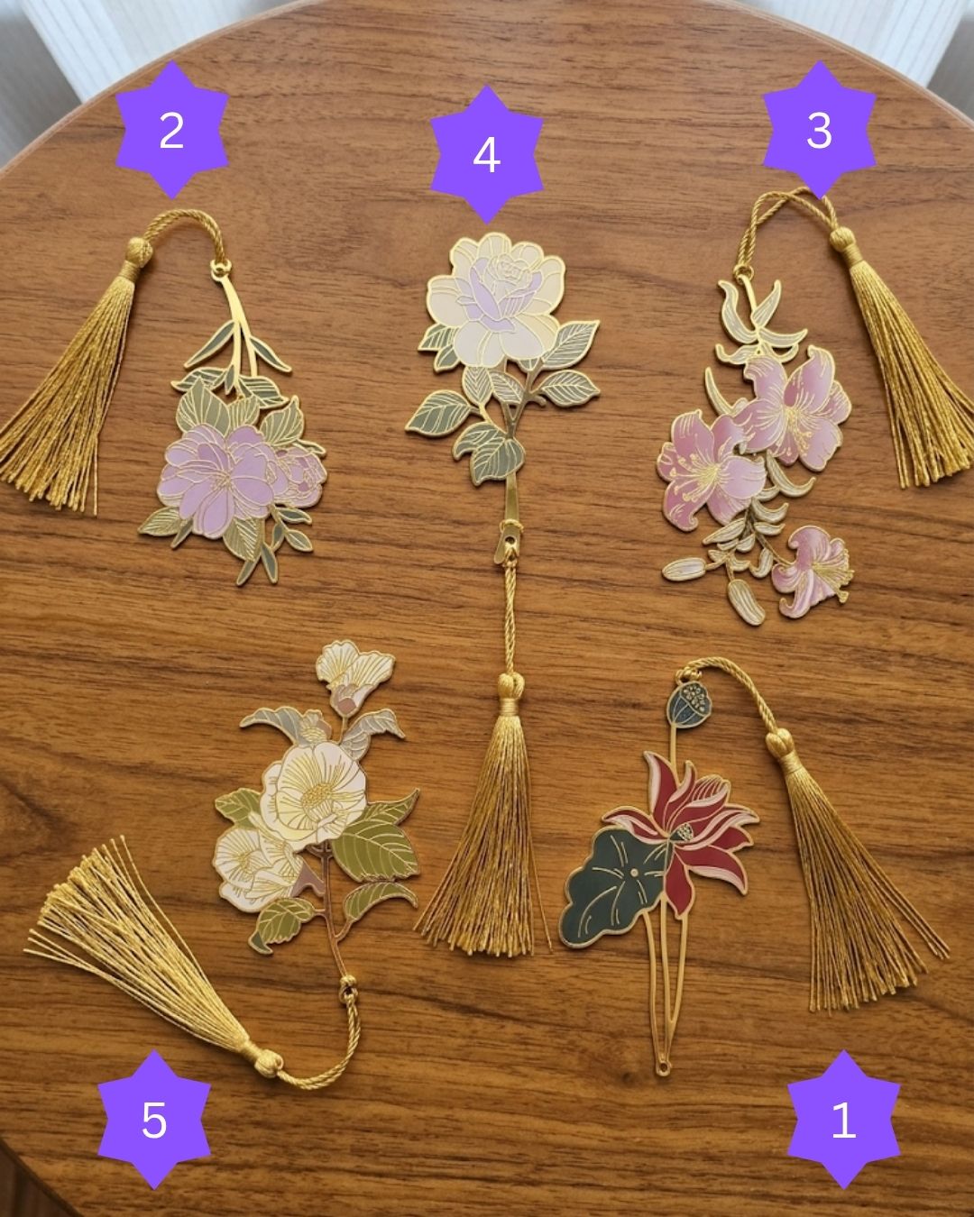 Chinese Floral Metal Bookmarks Set - Intricate Enamel Gold Tassels - Unique Reading Gifts for Women Teachers Students Book Lovers Stationery